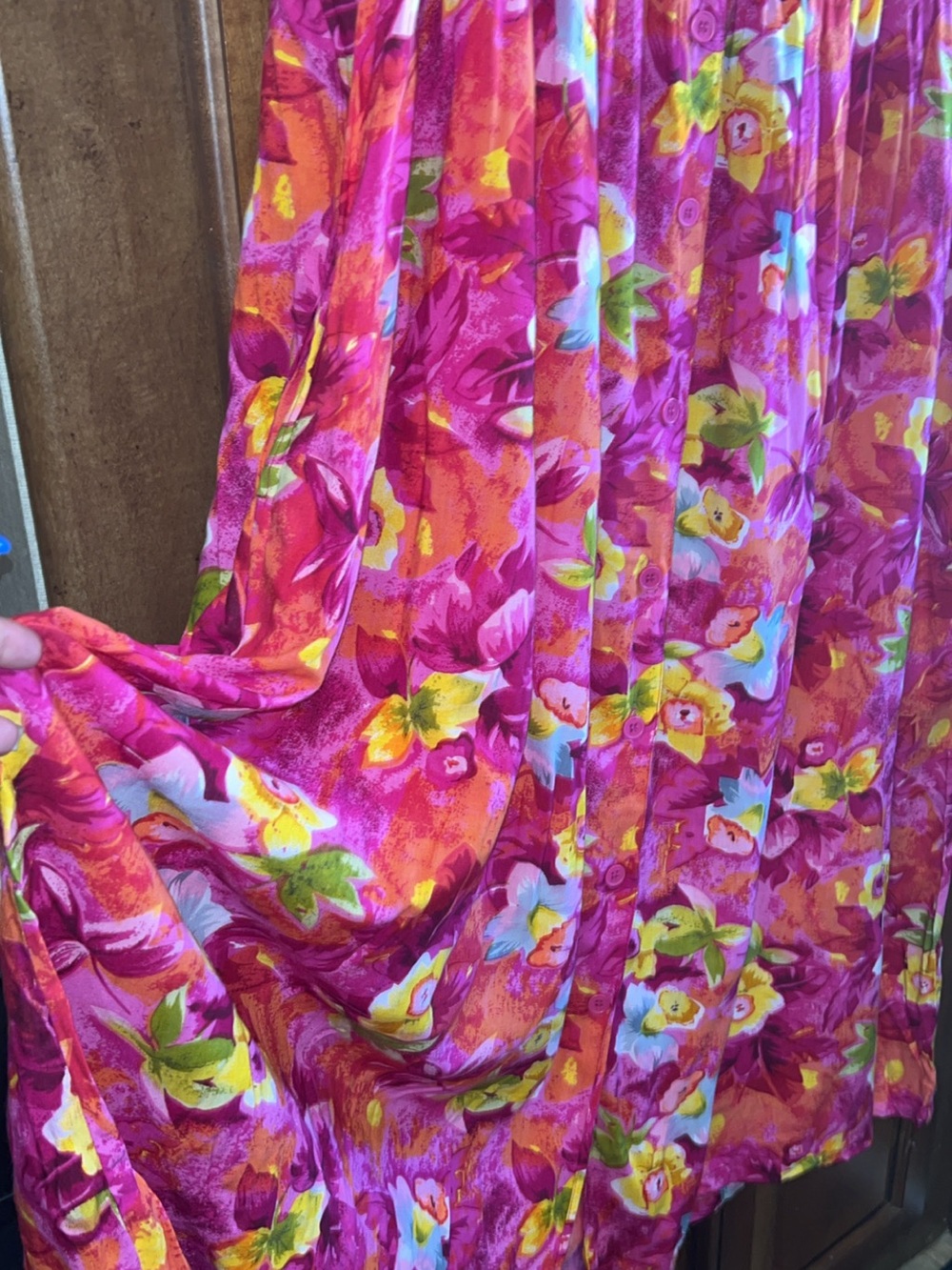🌸Vintage Sita Floral Maxi Dress 100% Rayon Tropical Button Down Pockets Size L - Picture 7 of 8